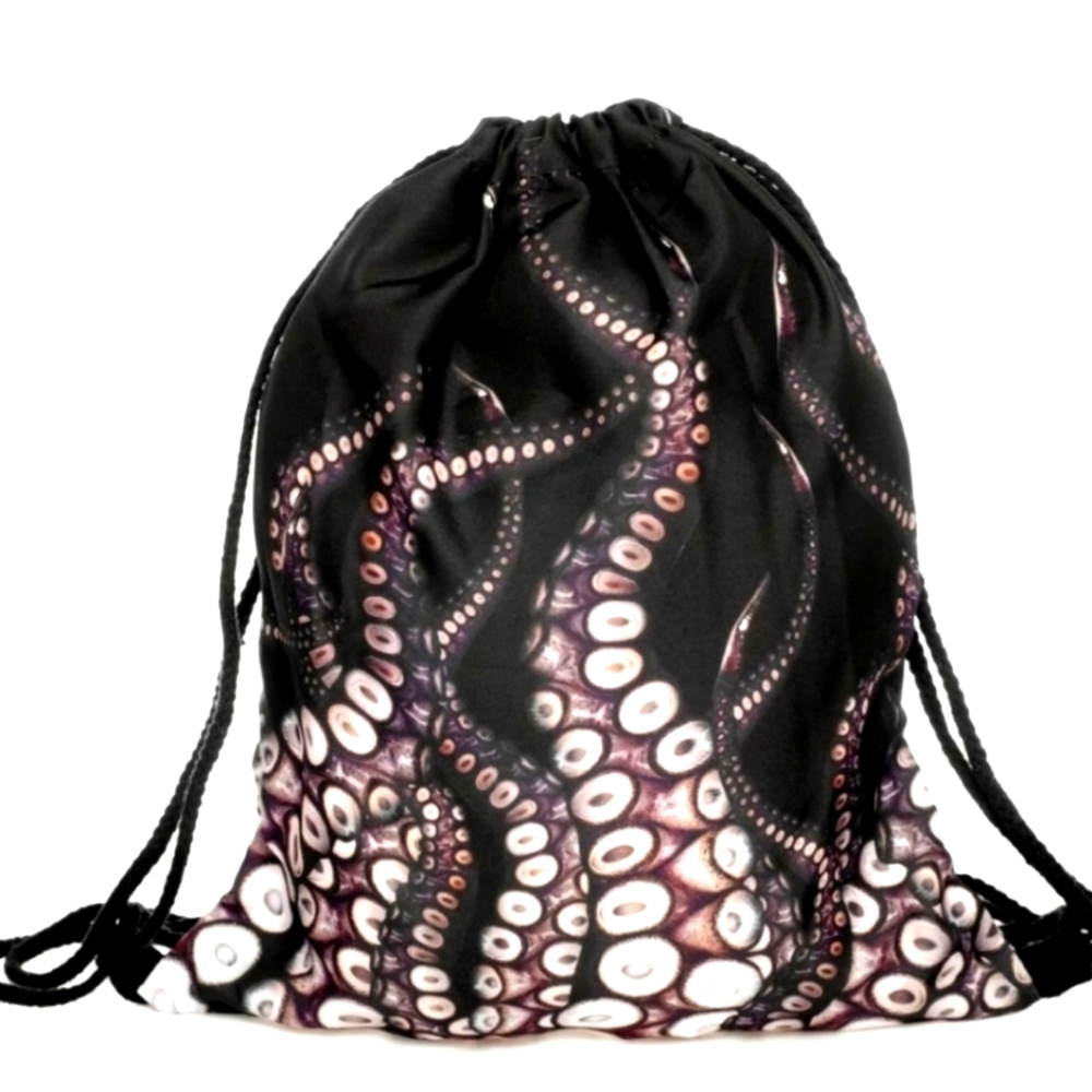 Black Octopus Tentacle Drawstring Backpack - Unbranded